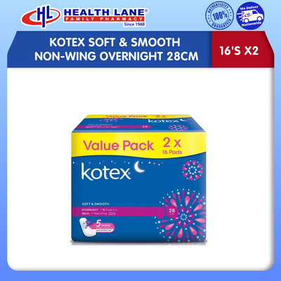 KOTEX SOFT & SMOOTH NON-WING OVERNIGHT 28CM (16'S X2)